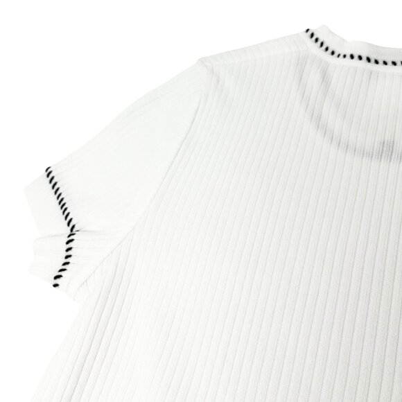 CHANEL Vintage 96P CC Rib Knit Top #38 Stitch Pullover White Black [105220] - Picture 8 of 10